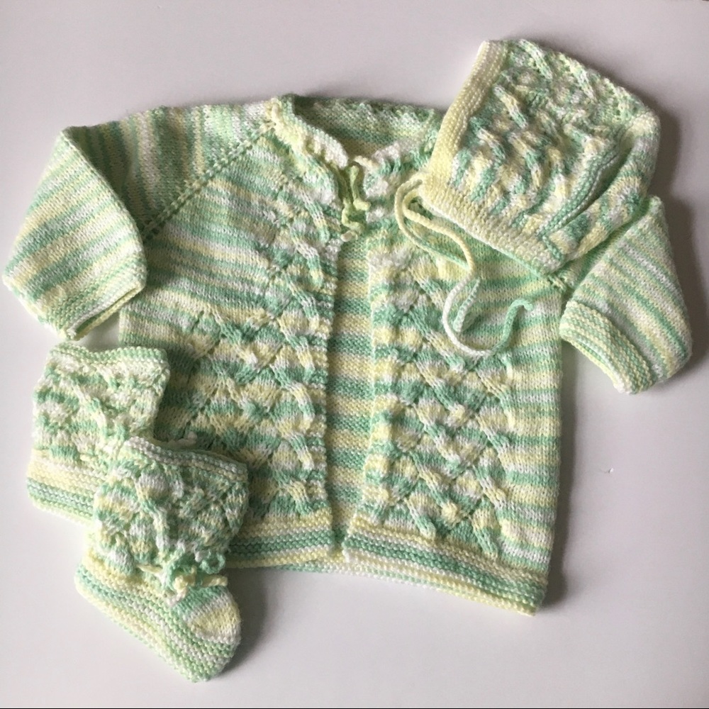 Handmade Crochet Sweater, Hat & Booties